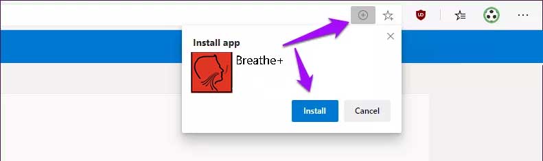 Breathe+ application (MS Edge installation)
