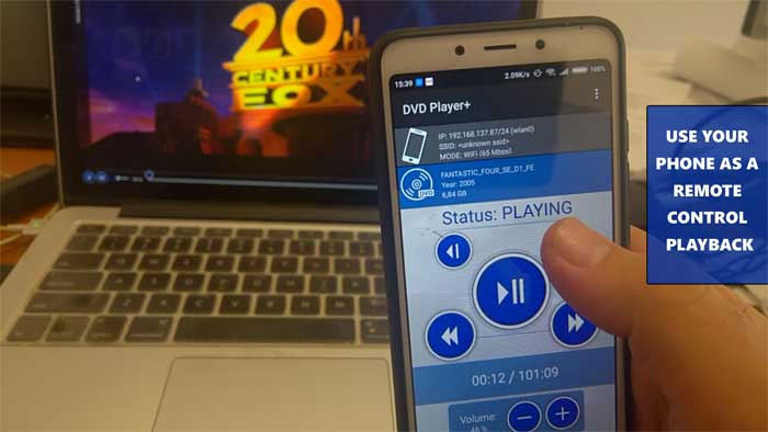 Android Phone as a Remote Control for playback- DVD Player+ phone edition