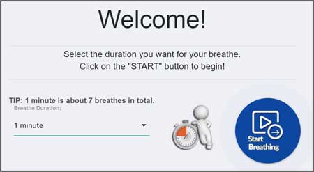 Breathe+ application (Welcome Page)